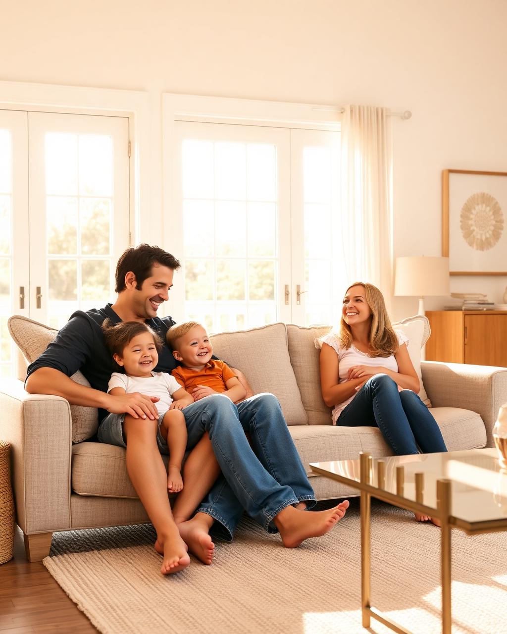 Florida family in their bright sunlit home