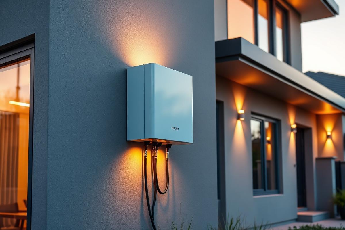 Solar battery mounted on modern home exterior