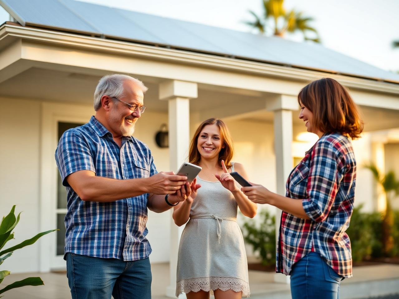 Florida homeowners checking their solar production app