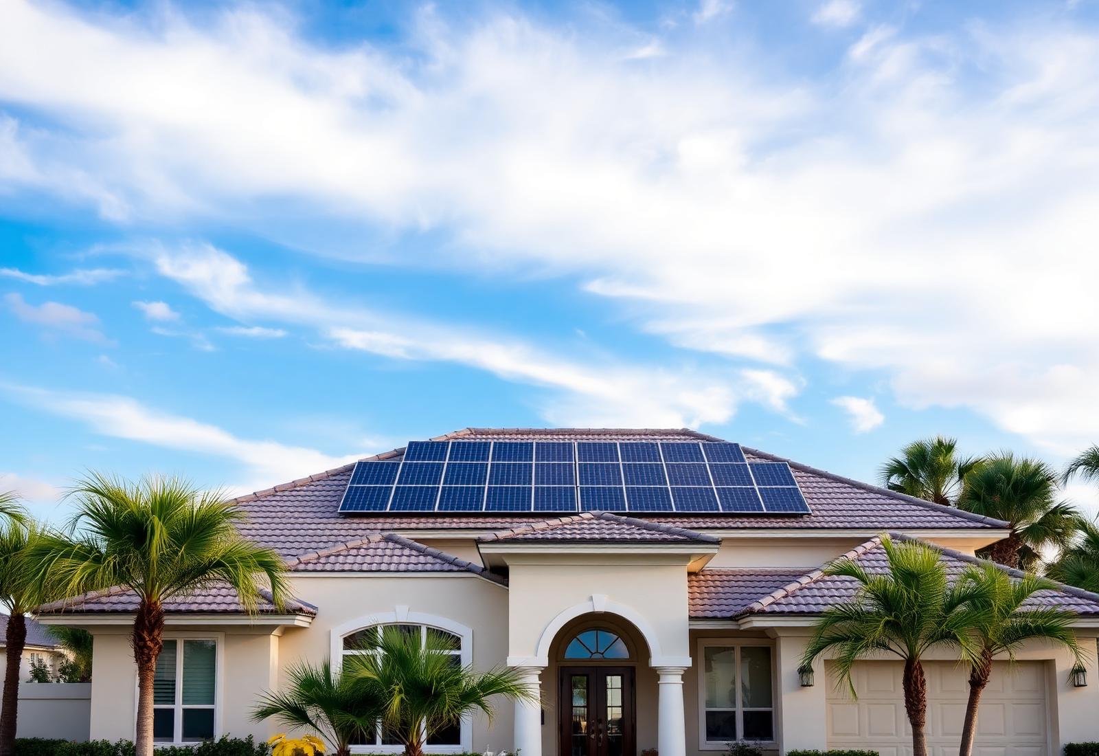 Florida home with rooftop solar at golden hour